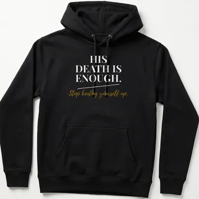 Inspirational typography shirt with gold and white text encouraging self-compassion and faith. — printed on a unisex hoodie