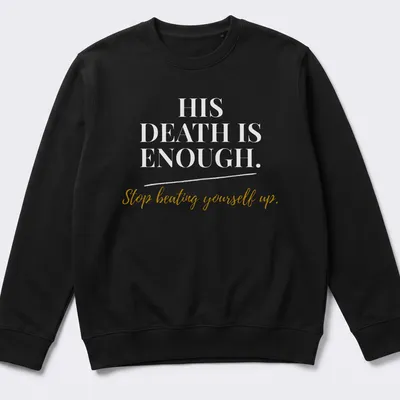 Inspirational typography shirt with gold and white text encouraging self-compassion and faith. — printed on a unisex sweatshirt