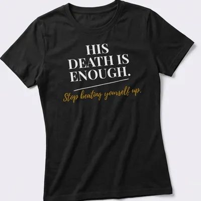 Inspirational typography shirt with gold and white text encouraging self-compassion and faith. — printed on a women's shirt