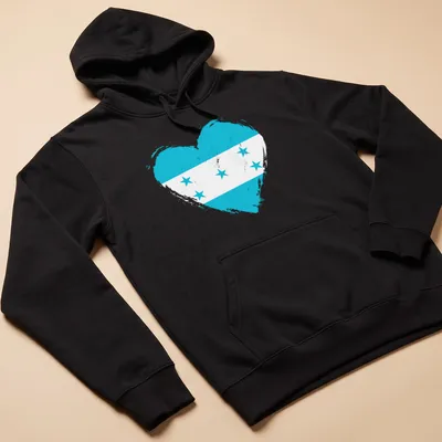 Honduras flag in a heart shape with a distressed look — printed on a unisex hoodie