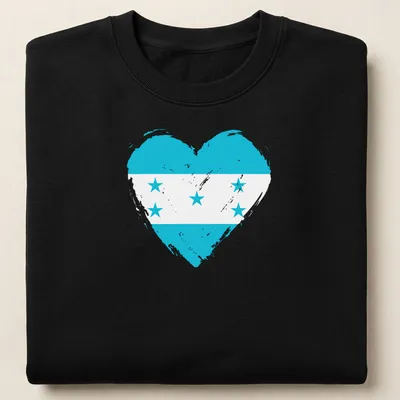 Honduras flag in a heart shape with a distressed look — printed on a unisex sweatshirt