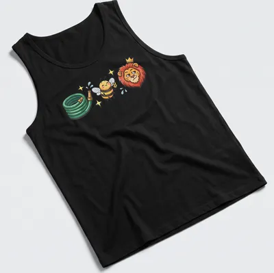 Kawaii cartoon design of a lion, bee, and hose with text Hoes Be Lying — printed on a tank top
