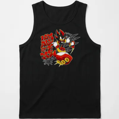 Bold graffiti-style Shadow The Hedgehog t-shirt with striking colors and text. — printed on a tank top