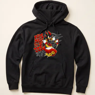 Bold graffiti-style Shadow The Hedgehog t-shirt with striking colors and text. — printed on a unisex hoodie