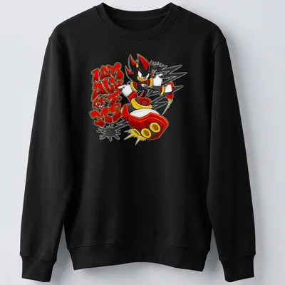 Bold graffiti-style Shadow The Hedgehog t-shirt with striking colors and text. — printed on a unisex sweatshirt