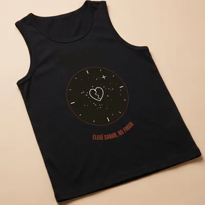Minimalist design with a broken heart inside a clock, featuring healing text in red and black — printed on a tank top