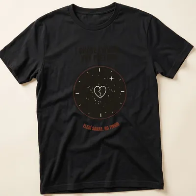 Minimalist design with a broken heart inside a clock, featuring healing text in red and black