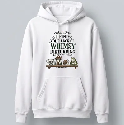 Vintage frog and snail T-shirt with whimsical text and cottage illustration — printed on a unisex hoodie