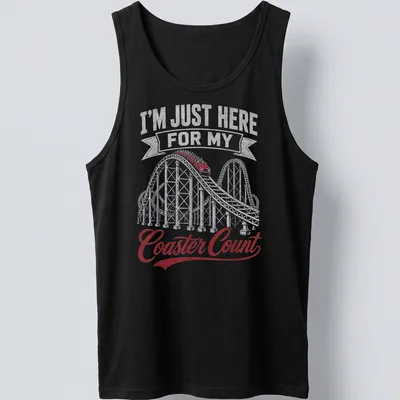 Vintage distressed tee featuring a roller coaster and coaster count humor — printed on a tank top