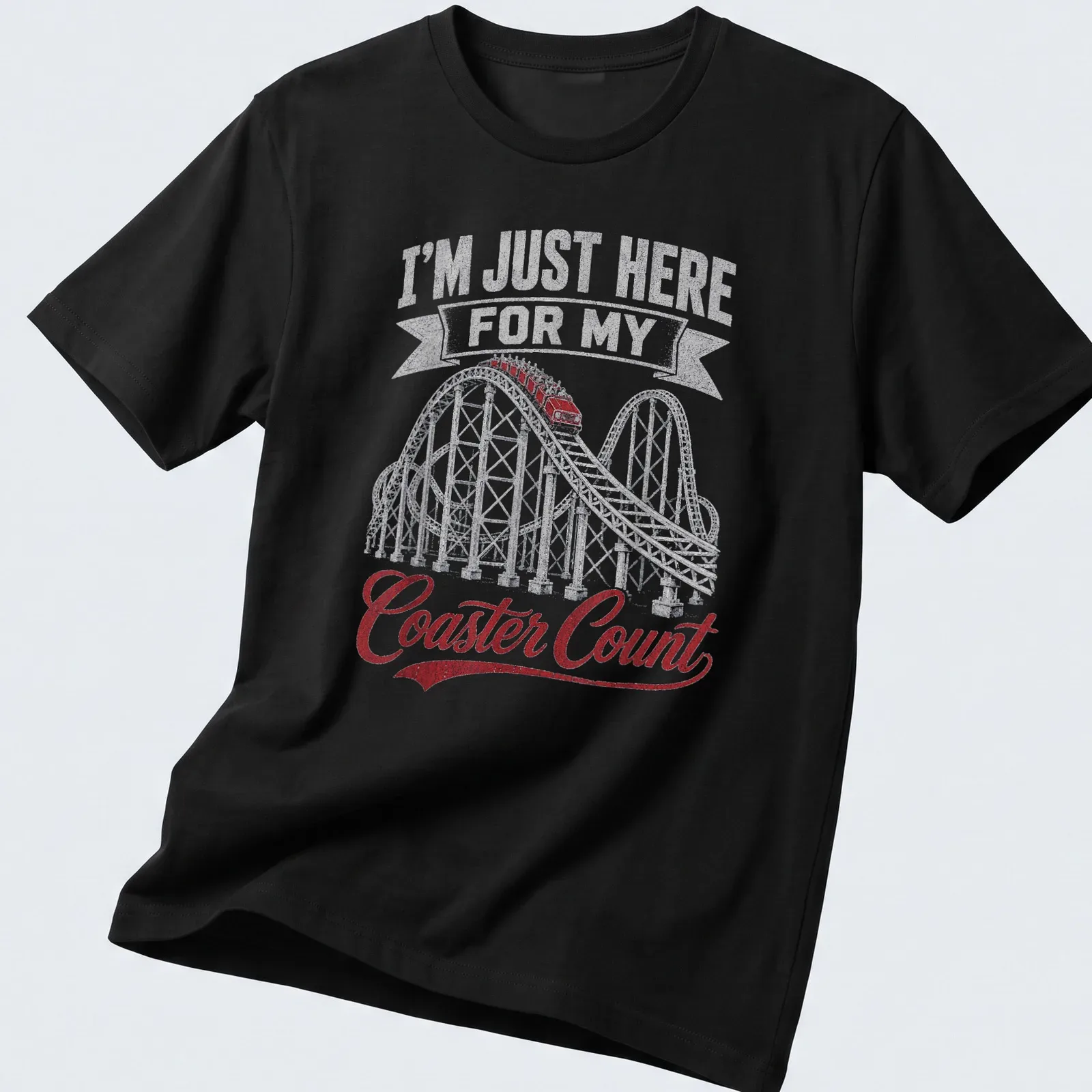 Vintage distressed tee featuring a roller coaster and coaster count humor — printed on a unisex t-shirt