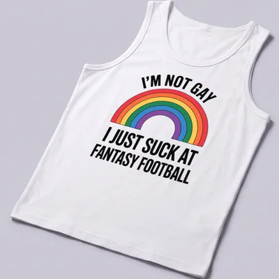 Colorful typography shirt with the phrase about fantasy football and a rainbow — printed on a tank top