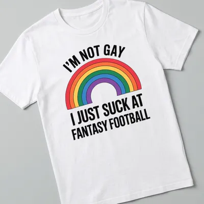 Colorful typography shirt with the phrase about fantasy football and a rainbow