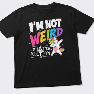 Colorful dabbing unicorn graphic with playful text about being limited edition