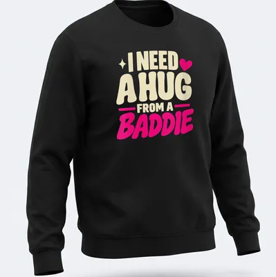 Text-based slogan t-shirt with bold lettering in cream and pink — printed on a unisex sweatshirt