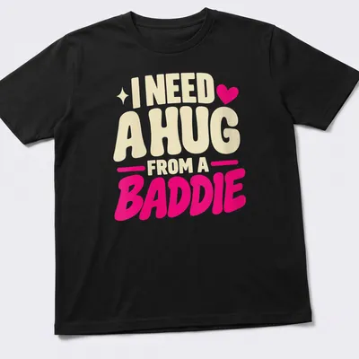 Text-based slogan t-shirt with bold lettering in cream and pink