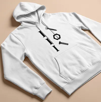 Minimalist design featuring the text 'I I I' alongside a screw, nut, and bolt. — printed on a unisex hoodie