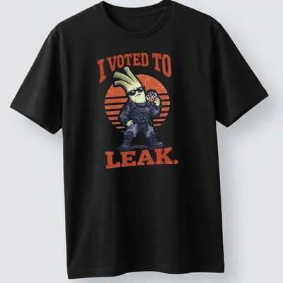 Funny tactical leek character with the phrase I Voted To Leak printed above.