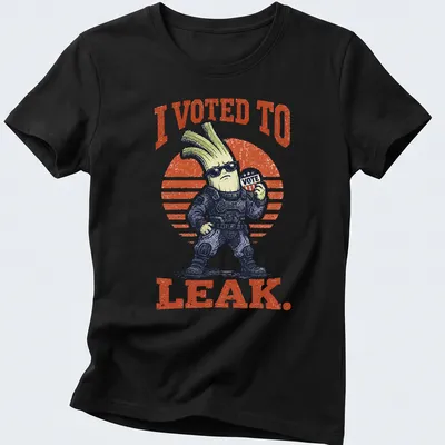 Funny tactical leek character with the phrase I Voted To Leak printed above. — printed on a women's shirt