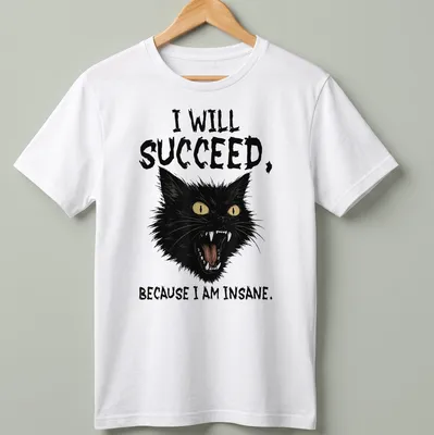 Bold typography featuring black cat and the phrase about success and insanity