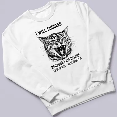 Illustration of an angry cat with printed text on a black and white — printed on a unisex sweatshirt
