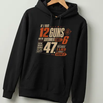 Vintage distressed shirt with humorous text about guns and government — printed on a unisex hoodie