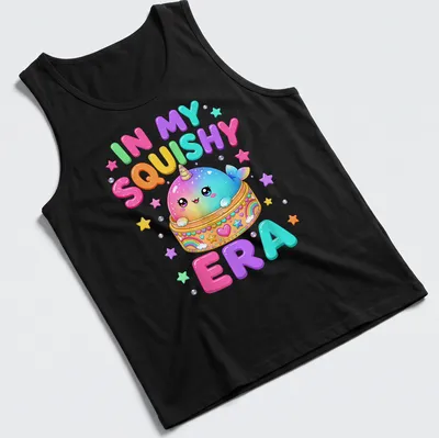 Colorful kawaii whale t-shirt with bright hues and cheerful text. — printed on a tank top