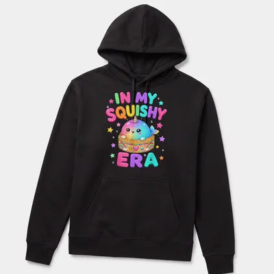 Colorful kawaii whale t-shirt with bright hues and cheerful text. — printed on a unisex hoodie