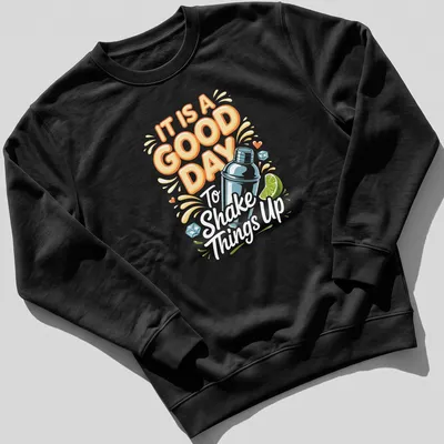 Colorful cocktail shaker design with playful text on a — printed on a unisex sweatshirt
