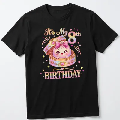 Kawaii design featuring a smiling dumpling with birthday text above