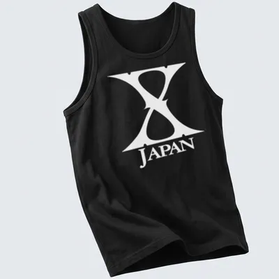 Simple black and white Japan emblem t-shirt with bold lettering — printed on a tank top