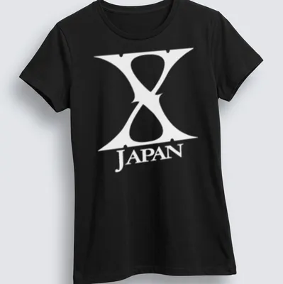 Simple black and white Japan emblem t-shirt with bold lettering — printed on a women's shirt