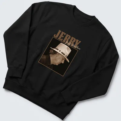 Vintage sepia silhouette print of musician Jeff Walker with his name — printed on a unisex sweatshirt