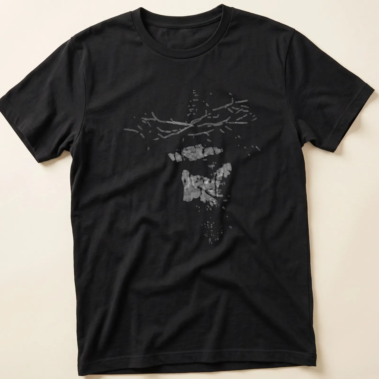 Abstract watercolor of Jesus Christ's face with a crown of thorns in white and light gray hues — printed on a unisex t-shirt