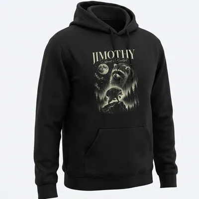 Vintage illustration of a raccoon with the text 'JIMOTHY Different is Beautiful!' — printed on a unisex hoodie