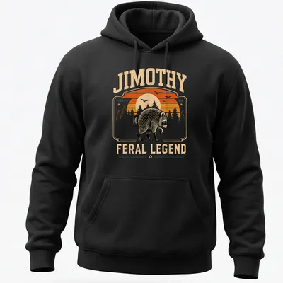 Retro style Jimothy shirt featuring a playful raccoon in vibrant colors. — printed on a unisex hoodie