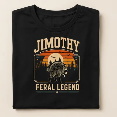 Retro style Jimothy shirt featuring a playful raccoon in vibrant colors. — printed on a women's shirt
