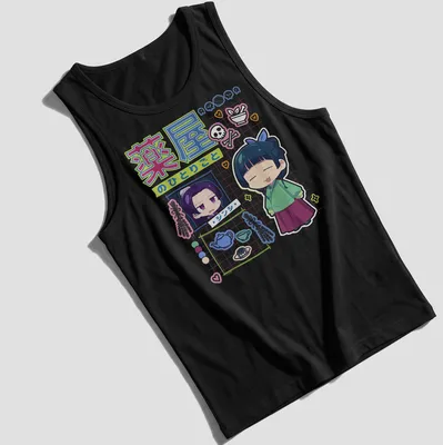Colorful kawaii Chibi characters from anime on a — printed on a tank top