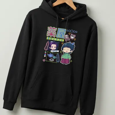 Colorful kawaii Chibi characters from anime on a — printed on a unisex hoodie