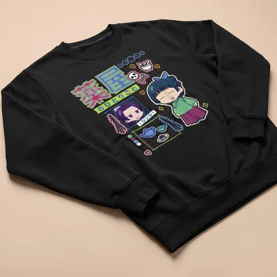 Colorful kawaii Chibi characters from anime on a — printed on a unisex sweatshirt