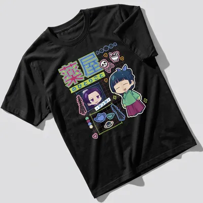 Colorful kawaii Chibi characters from anime on a t-shirt