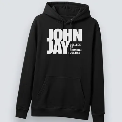 Bold typography t-shirt featuring John Jay College of Criminal Justice — printed on a unisex hoodie