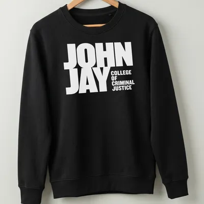 Bold typography t-shirt featuring John Jay College of Criminal Justice — printed on a unisex sweatshirt