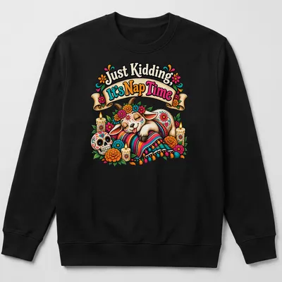 Mexican folk art style nap time shirt featuring a sleeping goat and marigold flowers. — printed on a unisex sweatshirt