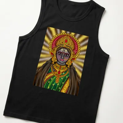 Vibrant digital painting of Hindu goddess Kali Maa in rich colors — printed on a tank top