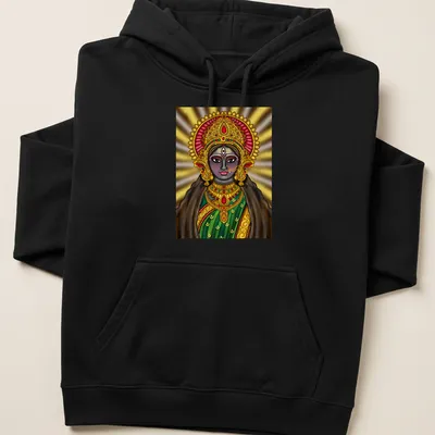 Vibrant digital painting of Hindu goddess Kali Maa in rich colors — printed on a unisex hoodie
