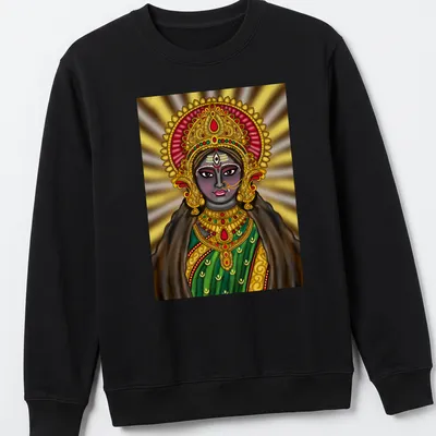 Vibrant digital painting of Hindu goddess Kali Maa in rich colors — printed on a unisex sweatshirt
