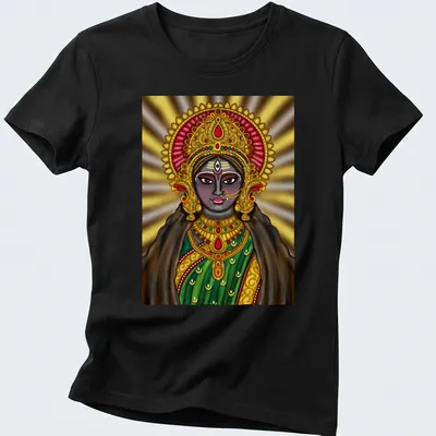 Vibrant digital painting of Hindu goddess Kali Maa in rich colors — printed on a women's shirt