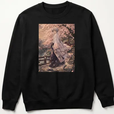 Anime illustration of Kaworu Nagisa walking in a sakura landscape wearing a kimono — printed on a unisex sweatshirt