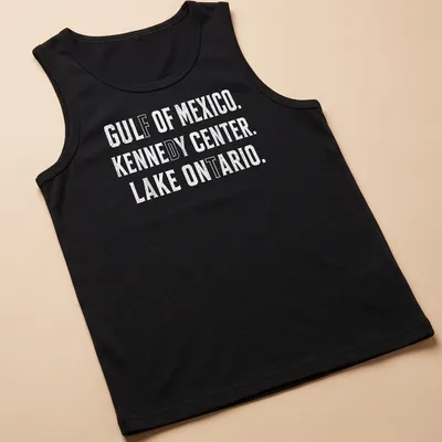 Vintage distressed t-shirt featuring Gulf of Mexico and Lake Ontario locations — printed on a tank top