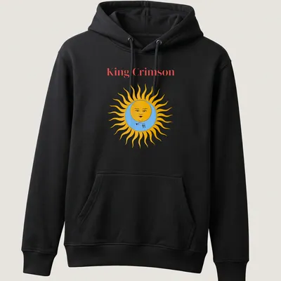 Colorful illustration of a sun with a face and text above it — printed on a unisex hoodie
